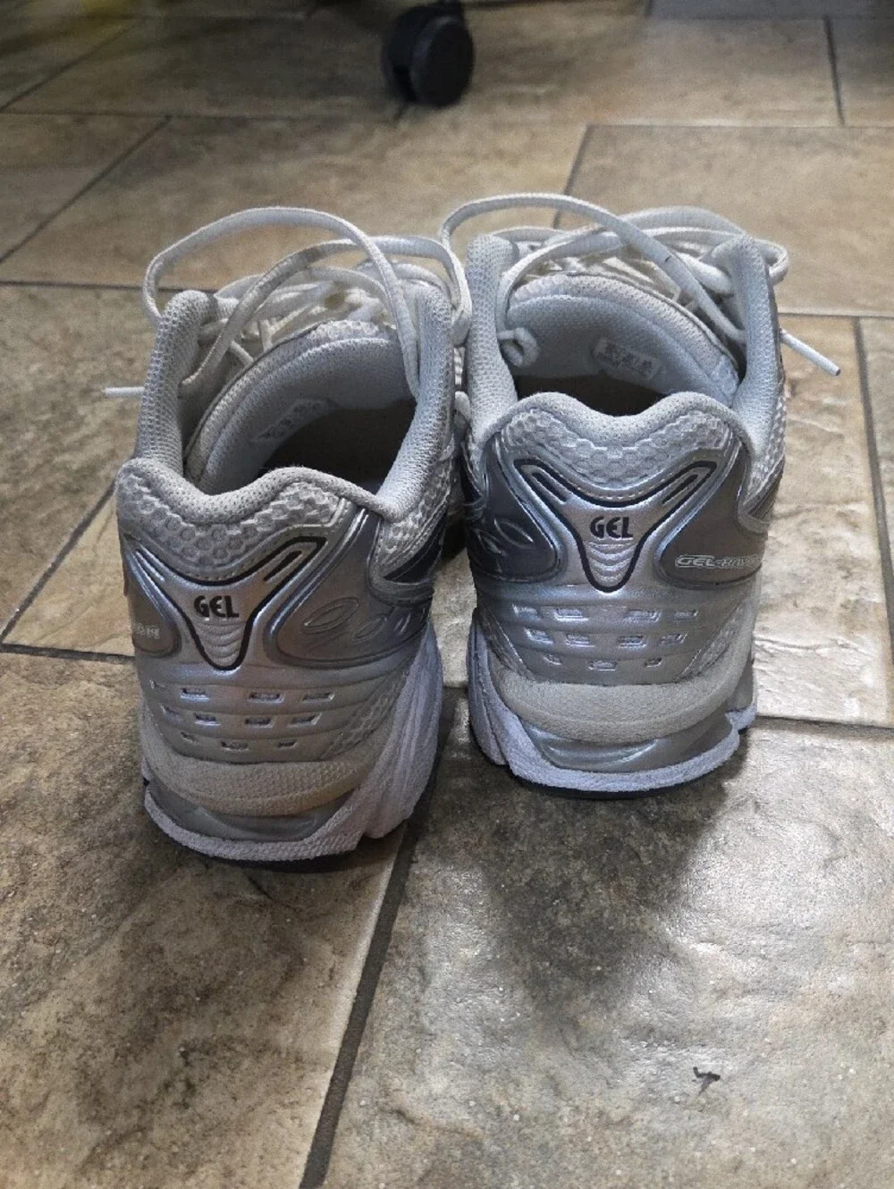 Asics Silver and White Mesh Running Shoes